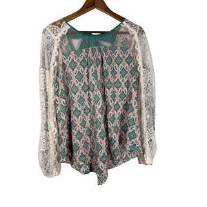 Ryu Womens Pink Green Top Sz S Victorian Edwardian Lace Cottagecore Feminine